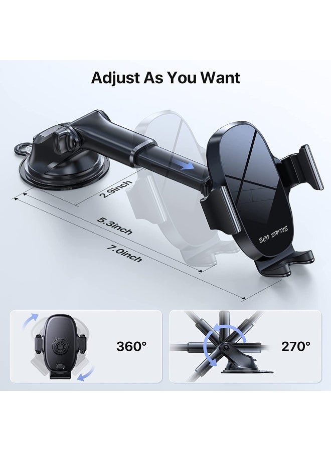 إيكو شاين Car Phone Mount, Dashboard Windscreen Suction Cup Holder with Adjustable Arm, Universal Mobile Phone Cradle, Black - Image 4
