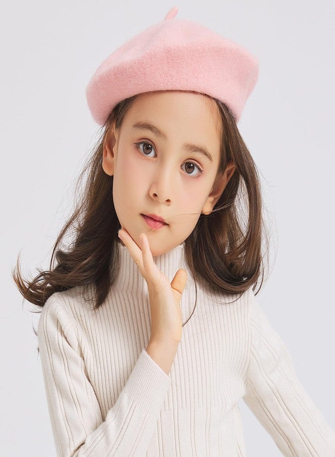 ZLYC Wool Kids Beret Hat Girls Solid Color Artist French Beret Cap, Pink - Image 2