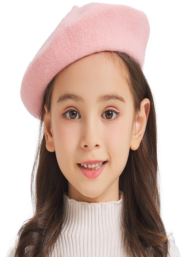 ZLYC Wool Kids Beret Hat Girls Solid Color Artist French Beret Cap, Pink - Image 1