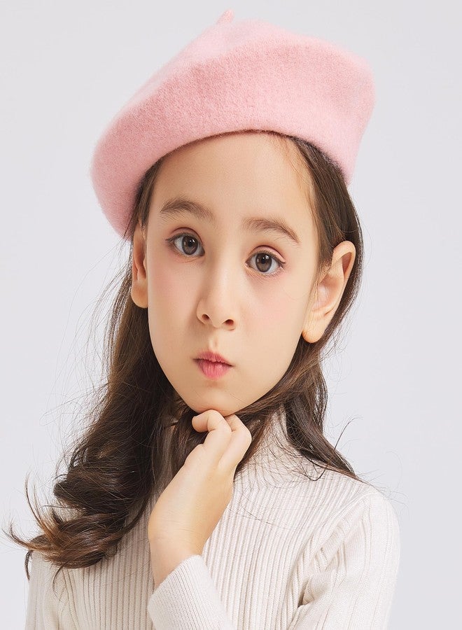 ZLYC Wool Kids Beret Hat Girls Solid Color Artist French Beret Cap, Pink - Image 3