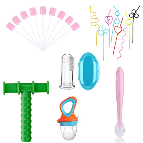 Safe-O-Kid® Baby Oral Sensory Kit | 6 Pieces, 1 Finger Brush, 1 Chewy Tube, 1 Mouth Swab, 1 Fruit Nibbler, 1 Silicone Spoon, 1 Twist Straws - Assorted - Image 1
