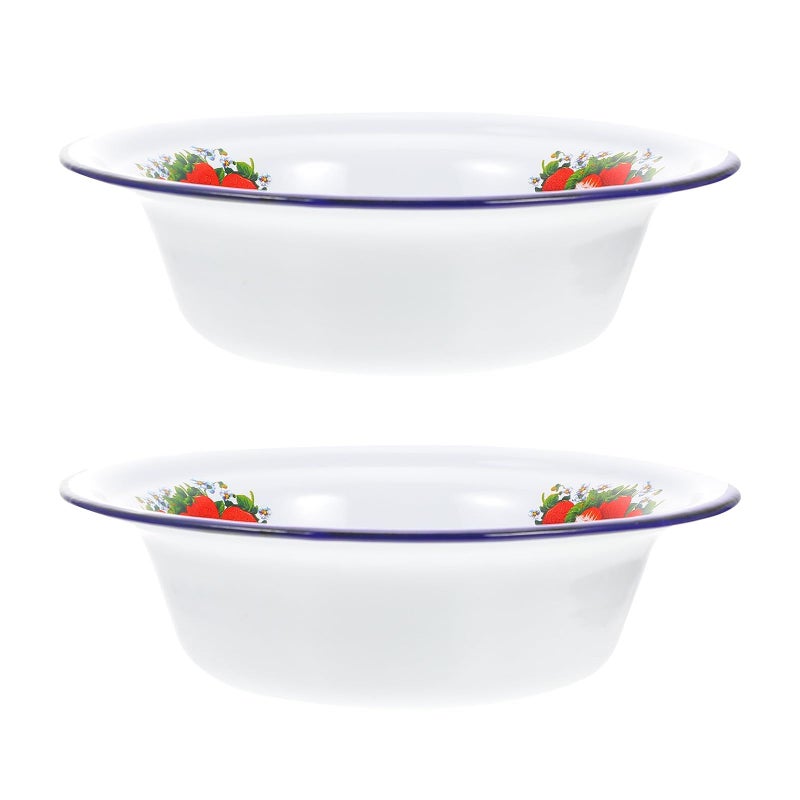 Vintage Enamel Food Basin Set 2pcs Thickened Large Capacity Soup Bowls - Image 2