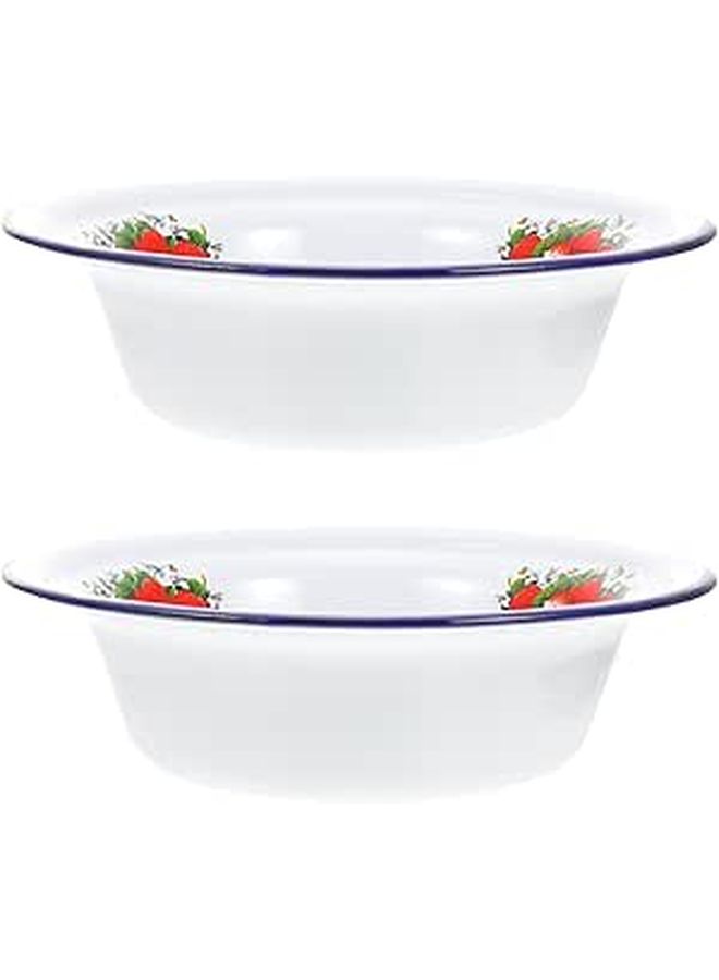 Vintage Enamel Food Basin Set 2pcs Thickened Large Capacity Soup Bowls - Image 1