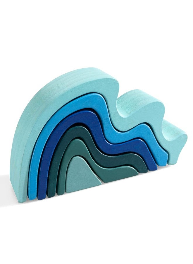 MERRYHEART Wooden Rainbow Stacking Toy, Water Wave Elements Wooden Stacker, Various Shapes Nesting Stacking Blocks, Waldorf & Montessori Open-Ended Education Toy for Kids/Toddlers - Image 1