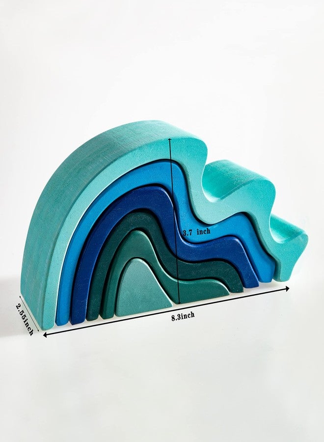 MERRYHEART Wooden Rainbow Stacking Toy, Water Wave Elements Wooden Stacker, Various Shapes Nesting Stacking Blocks, Waldorf & Montessori Open-Ended Education Toy for Kids/Toddlers - Image 2