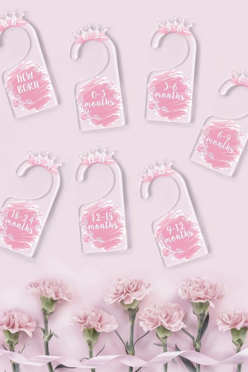 OneDream Baby Closet dividers Hanger separators - Set of 7 Baby Clothes dividers for Closet from Newborn to 24 Months, Acrylic Infant Clothes Divider (Pink) - Image 4