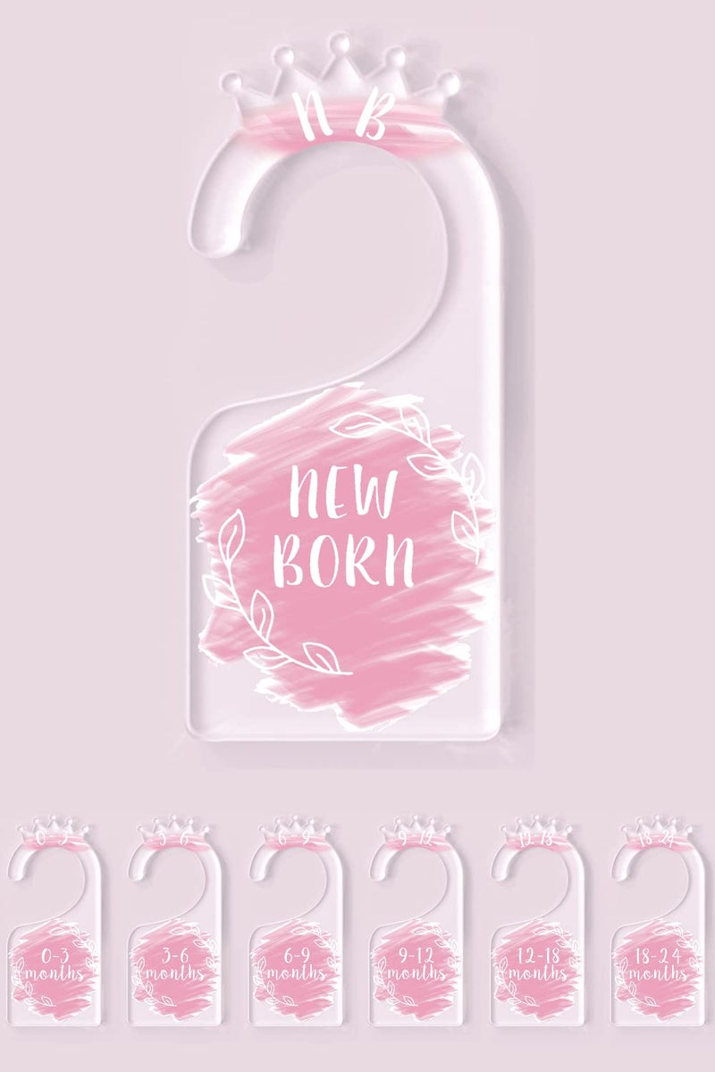OneDream Baby Closet dividers Hanger separators - Set of 7 Baby Clothes dividers for Closet from Newborn to 24 Months, Acrylic Infant Clothes Divider (Pink) - Image 1