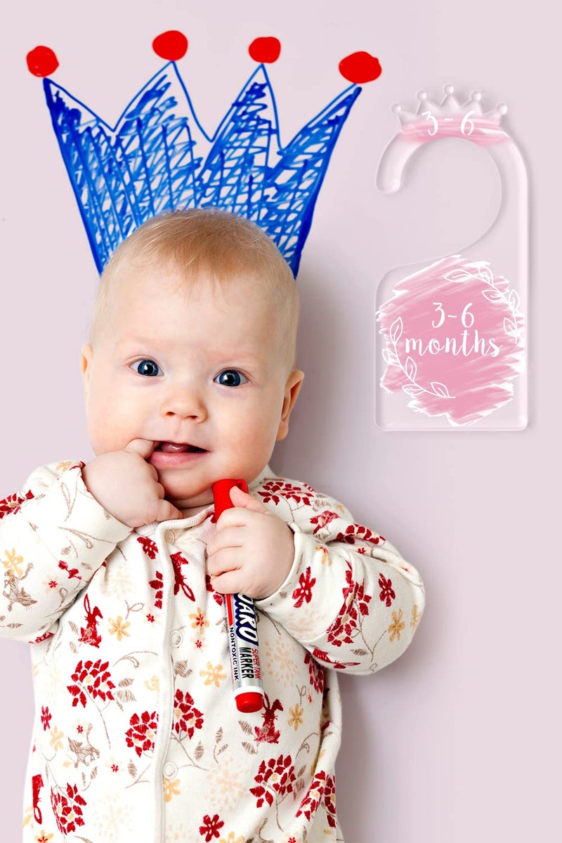 OneDream Baby Closet dividers Hanger separators - Set of 7 Baby Clothes dividers for Closet from Newborn to 24 Months, Acrylic Infant Clothes Divider (Pink) - Image 2