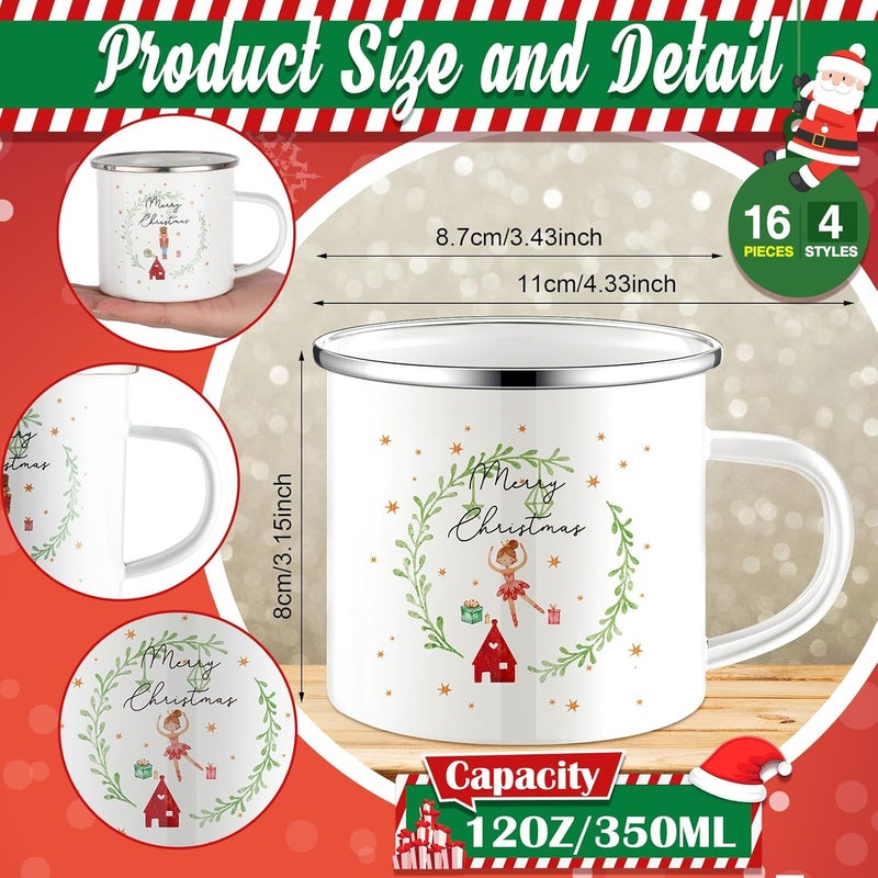 Mifoci 16 Pcs Christmas Enamel Coffee Mugs with Silver Rim  12oz Xmas Hot Chocolate Mugs for Winter Gifts - Image 2
