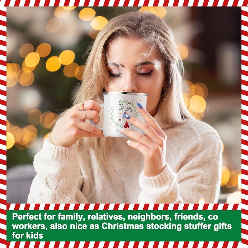 Mifoci 16 Pcs Christmas Enamel Coffee Mugs with Silver Rim  12oz Xmas Hot Chocolate Mugs for Winter Gifts - Image 4
