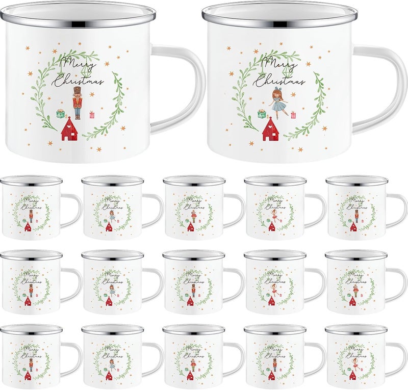 Mifoci 16 Pcs Christmas Enamel Coffee Mugs with Silver Rim  12oz Xmas Hot Chocolate Mugs for Winter Gifts - Image 1