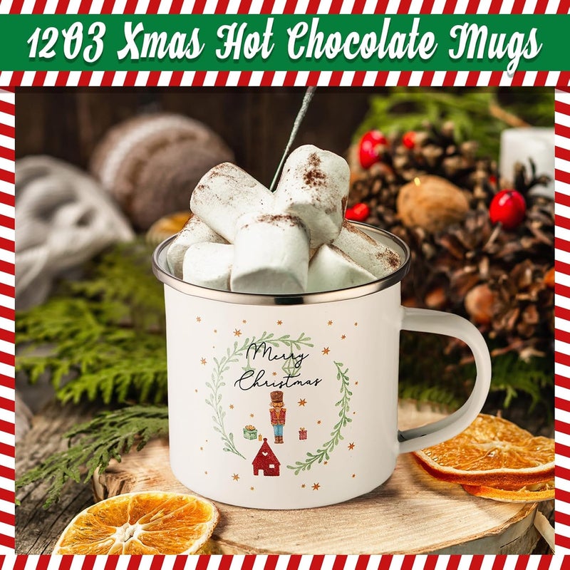 Mifoci 16 Pcs Christmas Enamel Coffee Mugs with Silver Rim  12oz Xmas Hot Chocolate Mugs for Winter Gifts - Image 3
