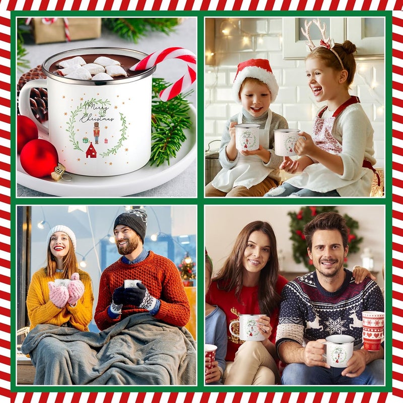 Mifoci 16 Pcs Christmas Enamel Coffee Mugs with Silver Rim  12oz Xmas Hot Chocolate Mugs for Winter Gifts - Image 5