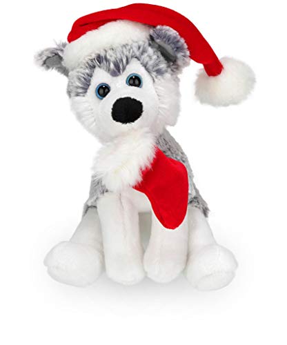 Plushland Xmas Pawpal with Santa Hat Stuffed Animals Plush Puppet Dog 8 Inches for Kids A Perfect Christmas Day Gift on This Holiday for Babies Husky - Image 1
