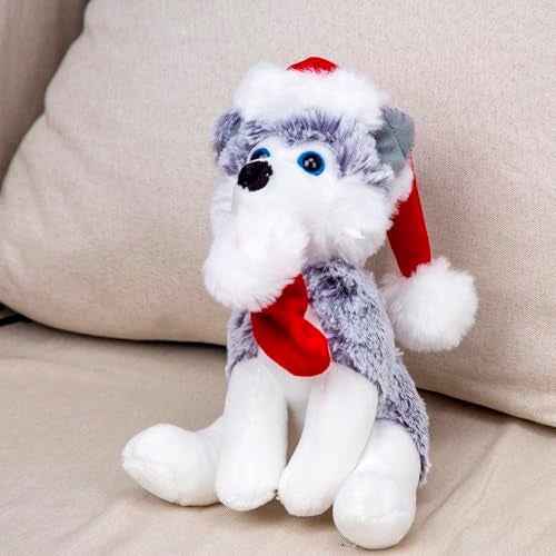 Plushland Xmas Pawpal with Santa Hat Stuffed Animals Plush Puppet Dog 8 Inches for Kids A Perfect Christmas Day Gift on This Holiday for Babies Husky - Image 5