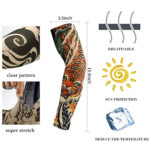 YARIEW Tattoo Sleeves for Men, 12Pcs Fake Tattoos Sleeves to Cover Arms Cooling Sun Protection Tribes Skulls Patterns - Image 2
