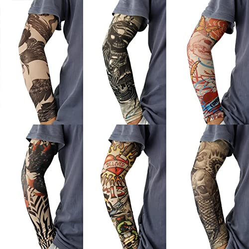 YARIEW Tattoo Sleeves for Men, 12Pcs Fake Tattoos Sleeves to Cover Arms Cooling Sun Protection Tribes Skulls Patterns - Image 3