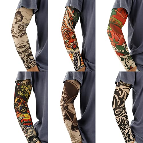 YARIEW Tattoo Sleeves for Men, 12Pcs Fake Tattoos Sleeves to Cover Arms Cooling Sun Protection Tribes Skulls Patterns - Image 4