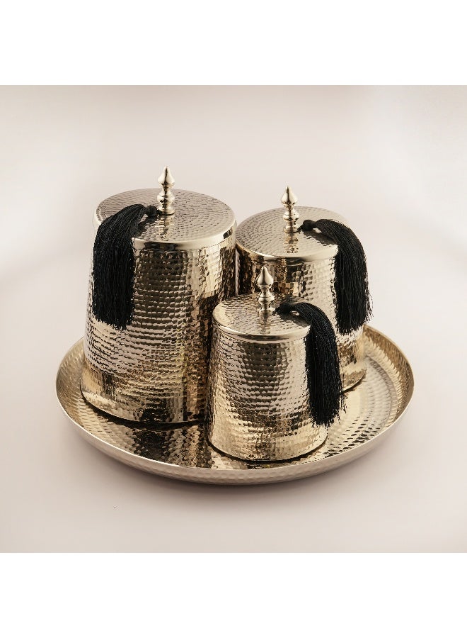 La Mesa Metal Set Of 3 Jars With 1 Tray, Silver - Image 1