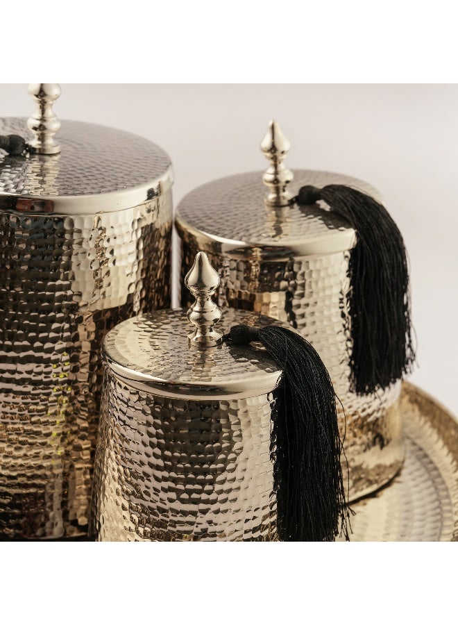 La Mesa Metal Set Of 3 Jars With 1 Tray, Silver - Image 2