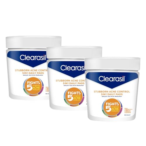 Clearasil Acne Treatment Facial Cleansing Pads, Stubborn Acne Control 5-in-1 Daily Pads, 90 Pads (Pack of 3) - Image 1