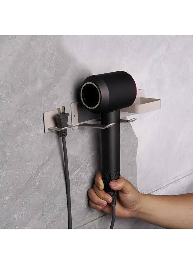 No Drill Hair Dryer Stand With Strong Adhesive Hooks Heavy Duty White Stainless Steel Wall Mounted Organizer - Image 1
