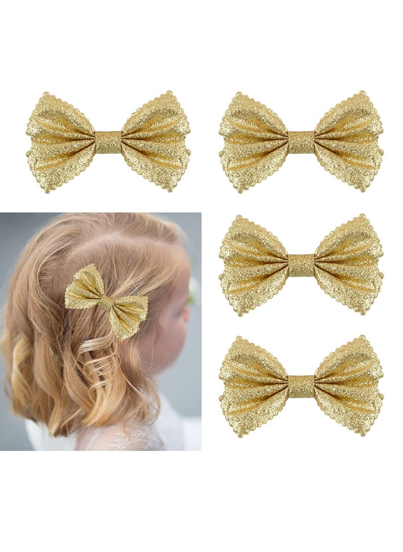 HoveBeaty Glitter Bow Hair Clips Sparkly Bowknot Hair Barrettes 4 Pcs gold 