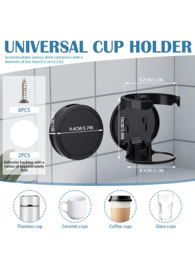 2 Pack Black Foldable Car Cup Holder Adhesive & Screw Mount Drink Organizer For Coffee Mugs Water Bottles Tumblers RV Truck Boat Van - Image 2