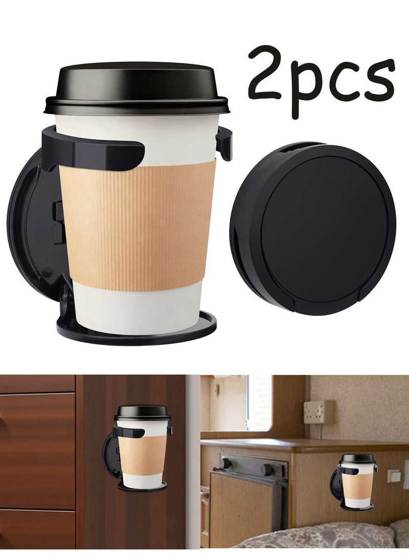 2 Pack Black Foldable Car Cup Holder Adhesive & Screw Mount Drink Organizer For Coffee Mugs Water Bottles Tumblers RV Truck Boat Van - Image 1