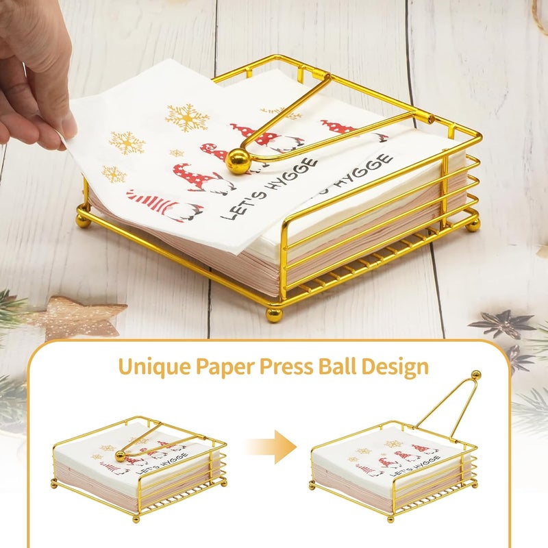 RETON 2 Pcs Napkin Holders for Table, Metal Flat Serviette Holder with Weighted Arm, Paper Napkin Holder Dispenser for kitchen Home Restaurants Cafes Weddings Bar (Gold) - Image 3