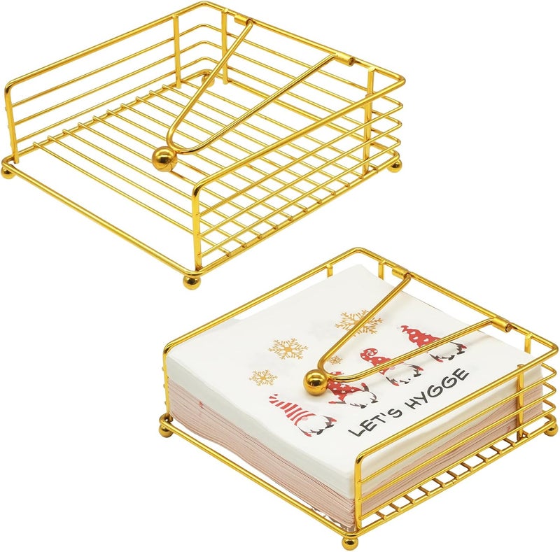 RETON 2 Pcs Napkin Holders for Table, Metal Flat Serviette Holder with Weighted Arm, Paper Napkin Holder Dispenser for kitchen Home Restaurants Cafes Weddings Bar (Gold) - Image 1