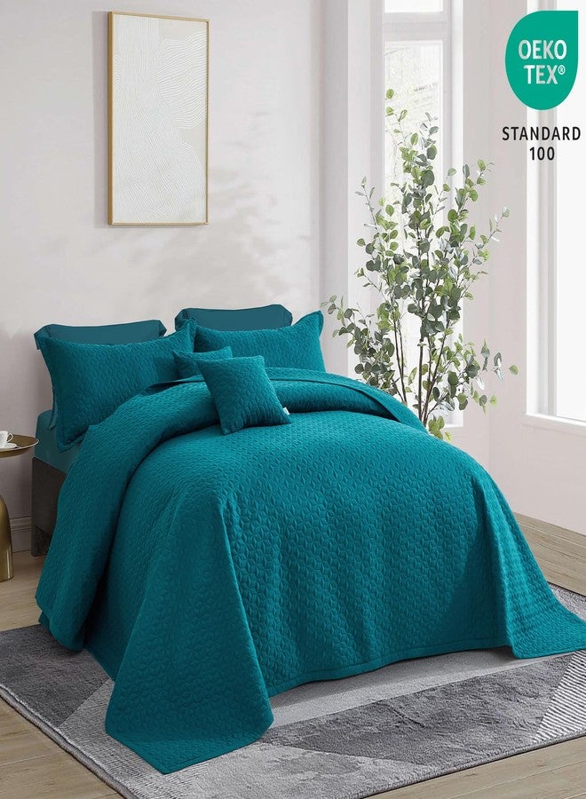 Blythease غطاء سرير ملكي كبير بلايثيس 128x120 عريض جداً، مظهر حديث ومعاصر، غطاء سرير خفيف الوزن، قابل للعكس، 5 قطع، 100% ميكروفايبر، كورال أزرق - Image 2