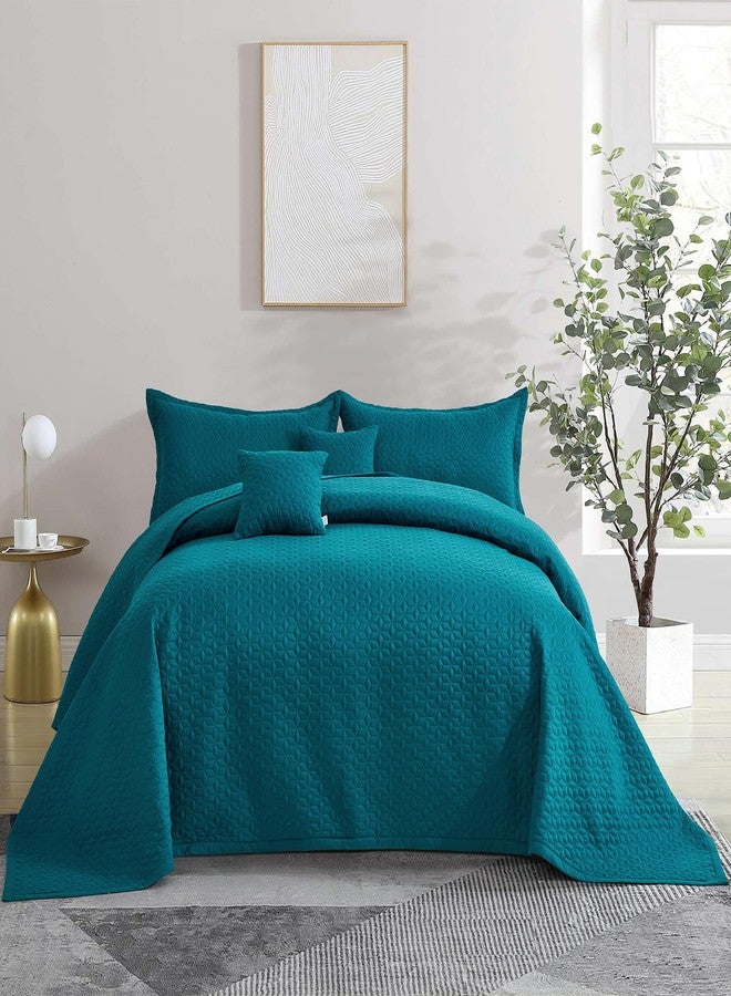 Blythease غطاء سرير ملكي كبير بلايثيس 128x120 عريض جداً، مظهر حديث ومعاصر، غطاء سرير خفيف الوزن، قابل للعكس، 5 قطع، 100% ميكروفايبر، كورال أزرق - Image 1