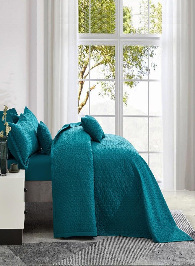 Blythease غطاء سرير ملكي كبير بلايثيس 128x120 عريض جداً، مظهر حديث ومعاصر، غطاء سرير خفيف الوزن، قابل للعكس، 5 قطع، 100% ميكروفايبر، كورال أزرق - Image 4