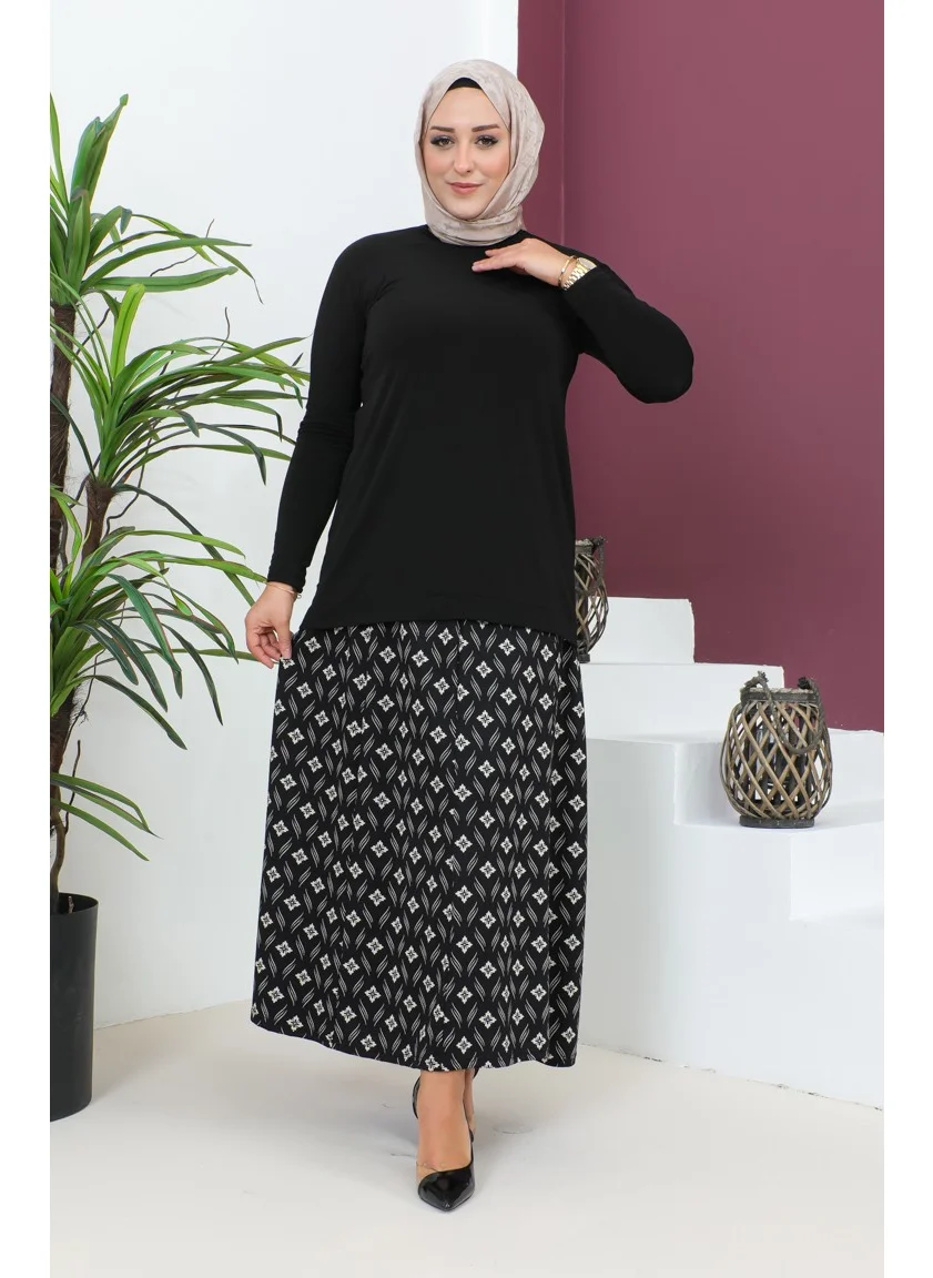 سيفا ميرفي Plus Size Pieced Viscose Skirt 4360J-01 Black