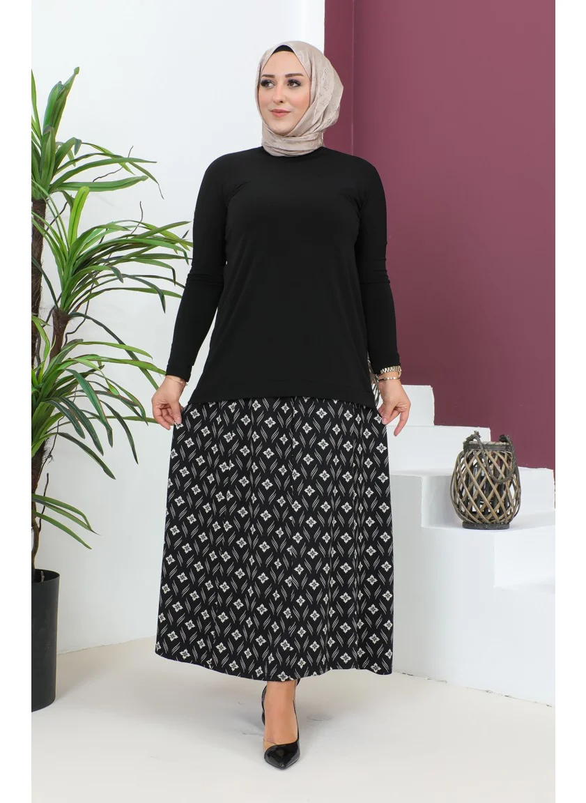 سيفا ميرفي Plus Size Pieced Viscose Skirt 4360J-01 Black