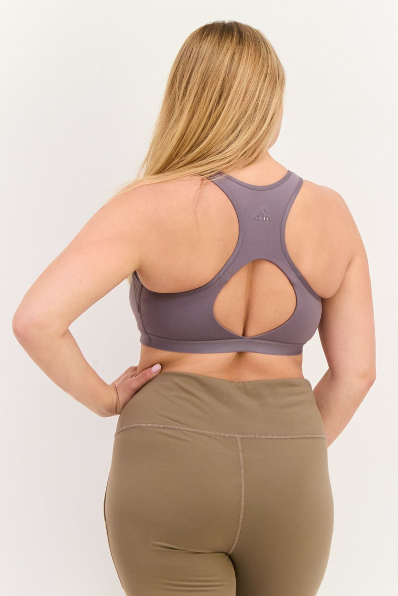 Adidas Women Brand Logo Non Padded Sports Bra, Grey - Image 3