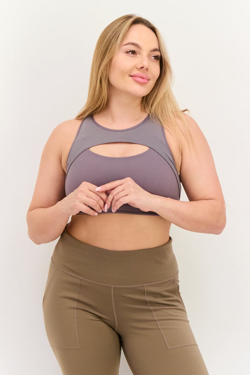 Adidas Women Brand Logo Non Padded Sports Bra, Grey - Image 1