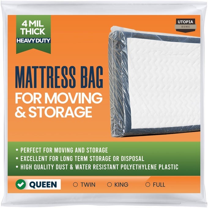 QUEEN SIZE MATTRESS BAG FOR MOVING 4 MIL HEAVY DUTY PLASTIC STORAGE BAG MATTRESS ENCASEMENT COVER FITS MATTRESSES UP TO 14 INCHES