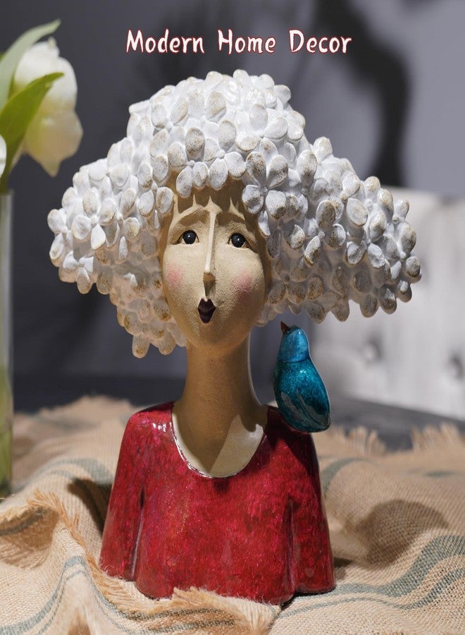 DiliComing Garden-Statues Bust-Head Sculptures for Home Decor - 11 Inch Women with Bird Modern Art Statue for Home and Garden, Various Festivals for Women 10.5 x5.5 x 11 Inch (Red) - Image 5