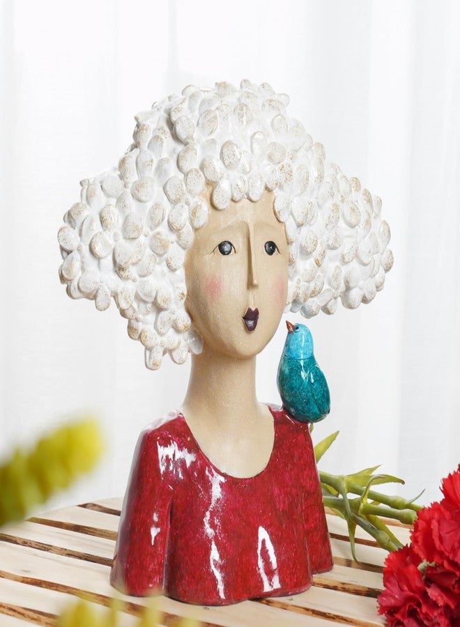 DiliComing Garden-Statues Bust-Head Sculptures for Home Decor - 11 Inch Women with Bird Modern Art Statue for Home and Garden, Various Festivals for Women 10.5 x5.5 x 11 Inch (Red) - Image 4