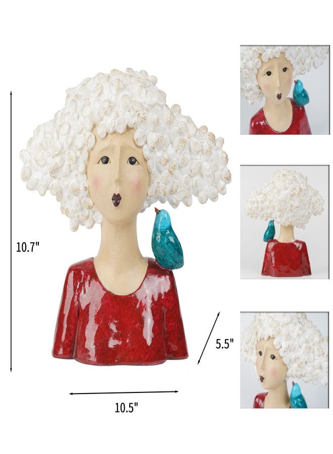 DiliComing Garden-Statues Bust-Head Sculptures for Home Decor - 11 Inch Women with Bird Modern Art Statue for Home and Garden, Various Festivals for Women 10.5 x5.5 x 11 Inch (Red) - Image 3