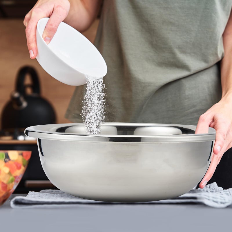 FillTouch 2 Pack Large Mixing Bowl 16 Qt Oversized All Purpose 304 Stainless Steel Polished Mirror Flat Base Metal Bowl for Home or Commercial Prepping Baking Mixing Marinating - Image 4