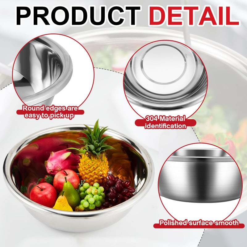 FillTouch 2 Pack Large Mixing Bowl 16 Qt Oversized All Purpose 304 Stainless Steel Polished Mirror Flat Base Metal Bowl for Home or Commercial Prepping Baking Mixing Marinating - Image 3