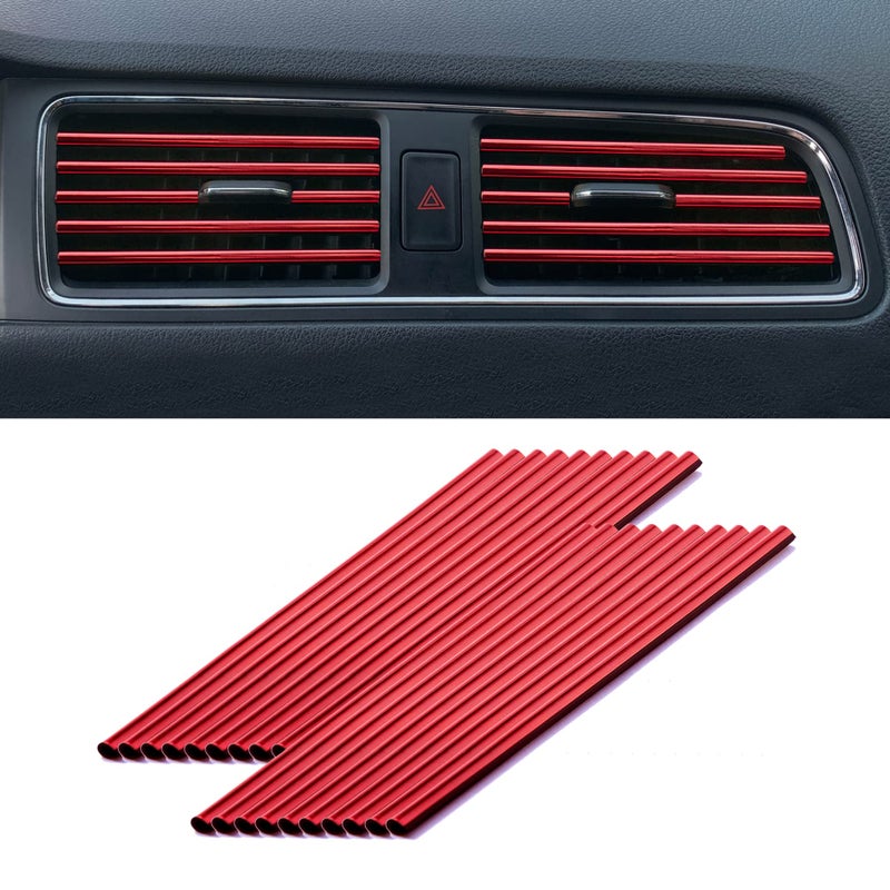 LivTee 20 Pieces Car Air Conditioner Decoration Strip for Vent Outlet, Universal Waterproof Bendable Air Vent Outlet Trim Decoration, Car Interior Accessories (Red) - Image 1