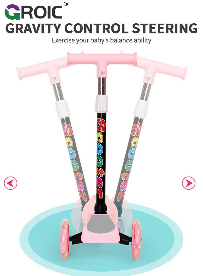 GROIC Scooters for Kids 3 Wheel Kick Scooter for Toddlers,4 Adjustable Height, Lean to Steer, Extra-Wide Deck, Light Up Wheels Foldable Scooter,Outdoor Activities for Toddlers(Pink) - Image 3