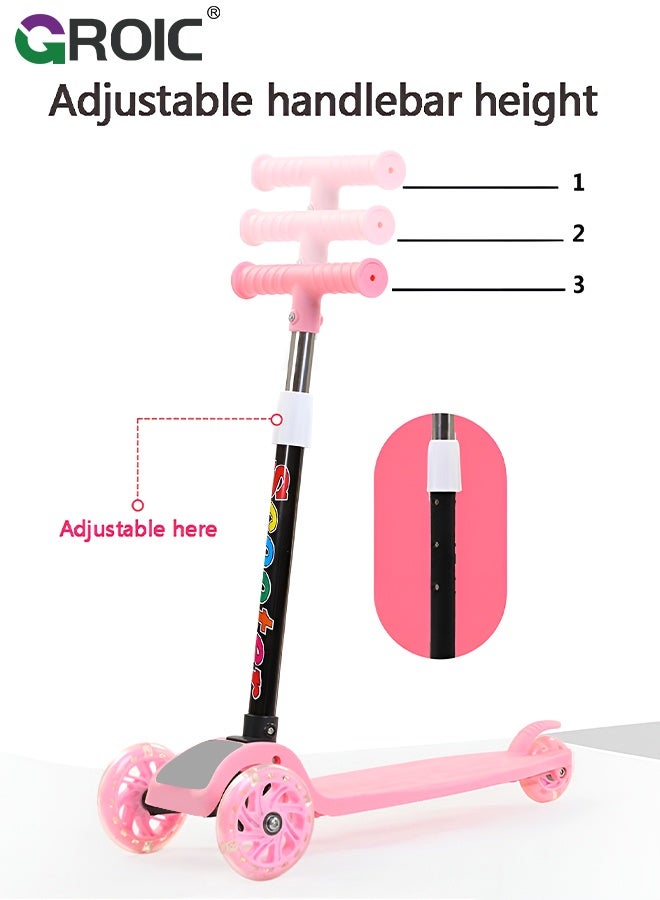 GROIC Scooters for Kids 3 Wheel Kick Scooter for Toddlers,4 Adjustable Height, Lean to Steer, Extra-Wide Deck, Light Up Wheels Foldable Scooter,Outdoor Activities for Toddlers(Pink) - Image 2