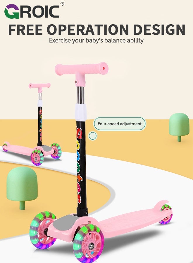 GROIC Scooters for Kids 3 Wheel Kick Scooter for Toddlers,4 Adjustable Height, Lean to Steer, Extra-Wide Deck, Light Up Wheels Foldable Scooter,Outdoor Activities for Toddlers(Pink) - Image 4