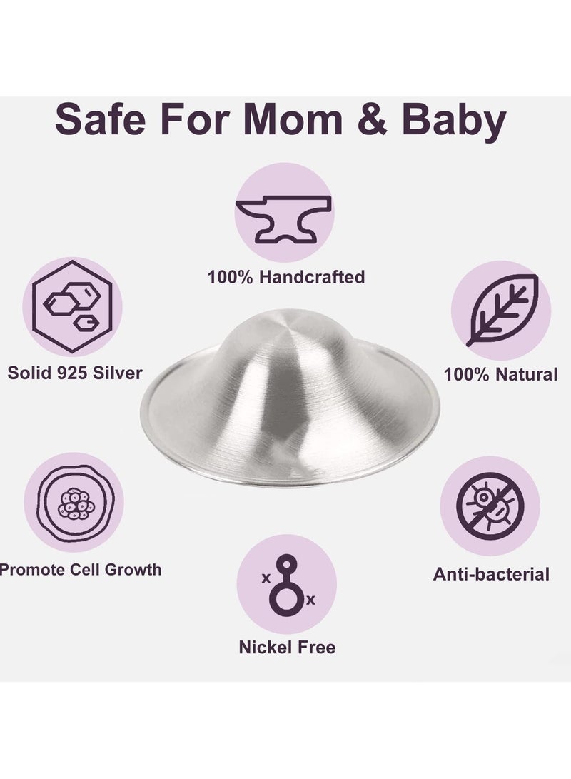 لكارموم أكواب الرضاعة الفضية ، أغطية الحلمة الفضية 925 لتصميم مثقب مسامي ، واقيات ثدي أساسية لحديثي الولادة ، دروع حلمة معدنية (الحجم العادي) - Image 3