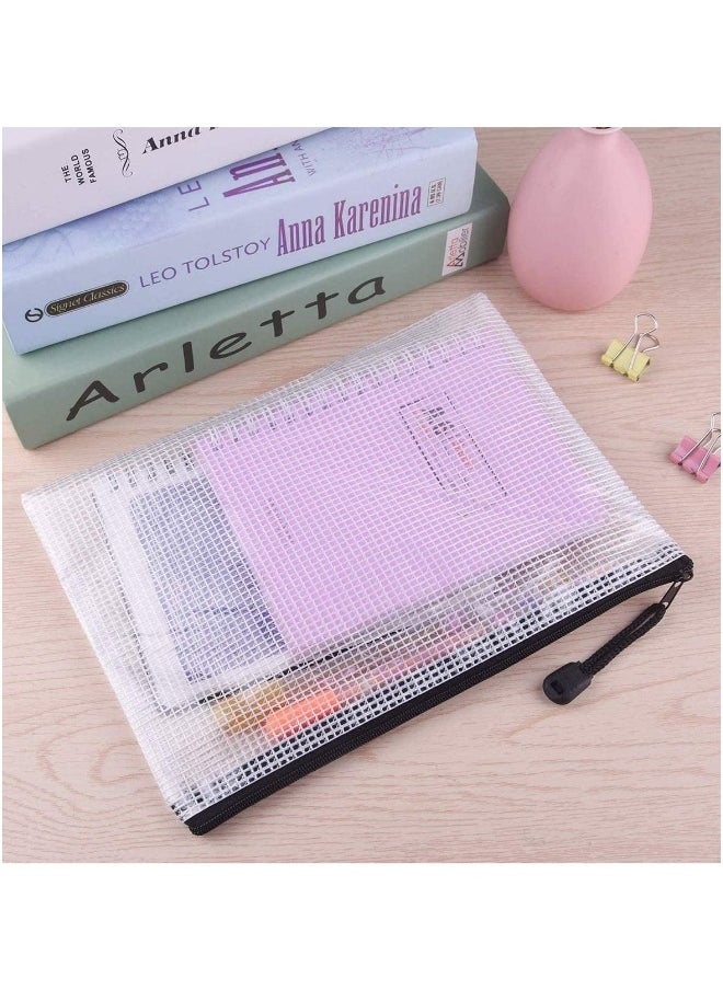 Generic - 12 Pcs A4 Zipper File Wallets Plastic Folder Bags Small Zip Storage Bag Black Folders Document A5 Pockets - Image 1